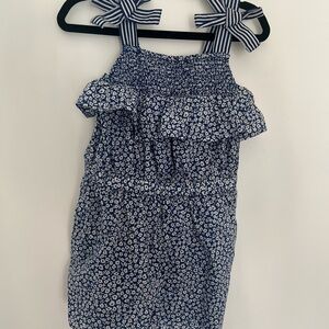 Crewcuts Blue Floral Romper with Striped Bow Straps